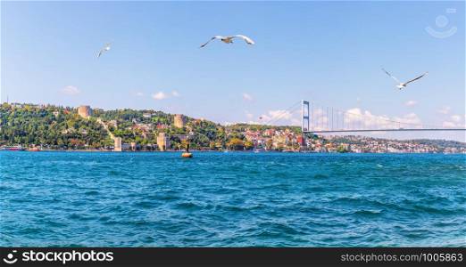 The Bosphorus view, Rumelian Castle and the Bridge, Istanbul, Turkey.. The Bosphorus view, Rumelian Castle and the Bridge, Istanbul, Turkey