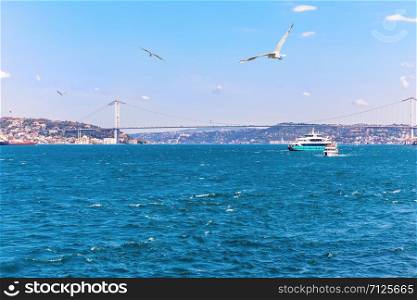 The Bosphorus view, the Bridge and the Ortakoy Mosque, Istanbul.. The Bosphorus view, the Bridge and the Ortakoy Mosque, Istanbul