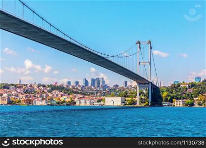 The Bosporus Bridge of Istanbul, bottom view.. The Bosporus Bridge of Istanbul, bottom view