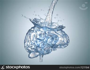 The brain is filled with water.3D illustration. The brain is filled with water