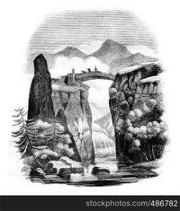 The Briancon bridge over the Durance, department of Hautes-Alpes, vintage engraved illustration. Magasin Pittoresque 1836.