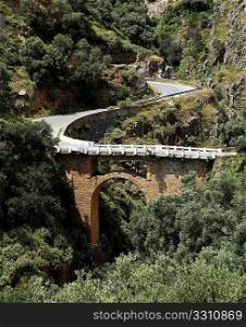 The bridge across the gorge above Rodakino, in the Greek island of Crete.