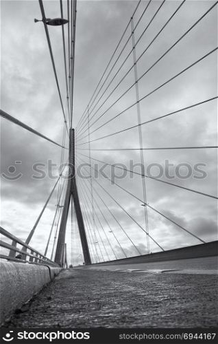 The bridge Pont de Normandie crosses the Seine river near Le Havre