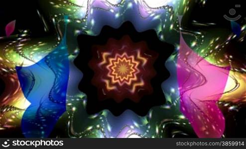 The bright color pattern in the form of a flower rotates and changes a form and colors.