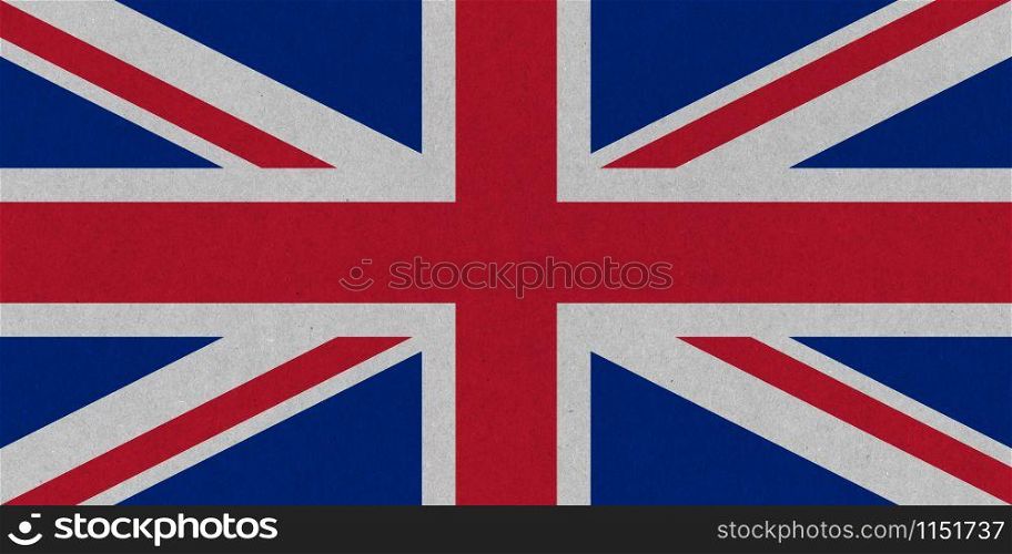 the British national flag of United Kingdom, Europe with paper texture. British Flag of United Kingdom