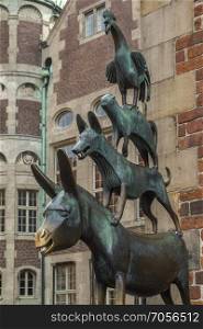 The bronze statue of the Town Musicians of Bremen in the city of Bremen in Germany. Errected in 1953, it shows the characters in a fairy tale by the Brothers Grimm.