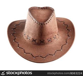 The brown leather cowboy hat isolated on white background. The brown leather cowboy hat