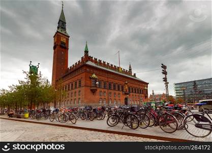 The building and bell tower of the old city hall. Copenhagen. Sweden.. Copenhagen. City Hall.