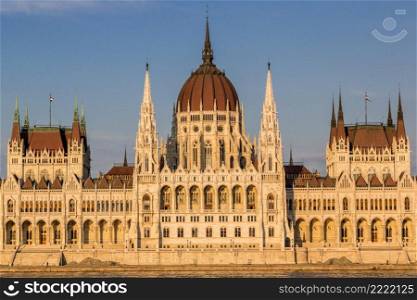 The building of the Hungarian Parliament in Budapest at the river Danube, Hungary. The building of the Parliament in Budapest, Hungary