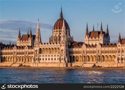 The building of the Hungarian Parliament in Budapest at the river Danube, Hungary