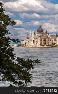 The building of the Hungarian Parliament in Budapest at the river Danube, Hungary