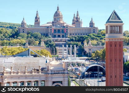 The building of the National Museum of Catalonia, on the hill of Montjuic in Barcelona.