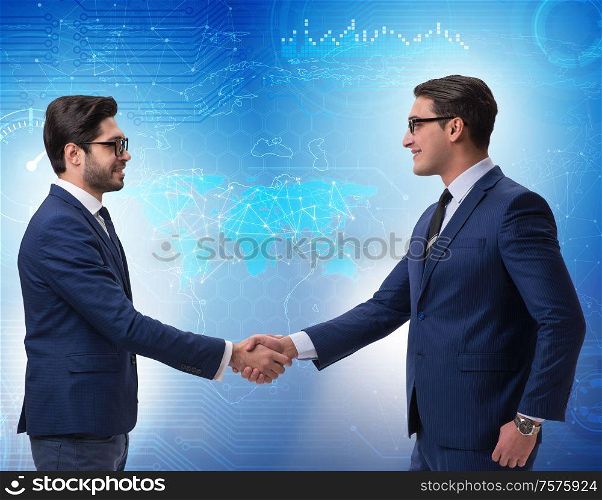 The business cooperation concept with businessmen hand shaking. Business cooperation concept with businessmen hand shaking