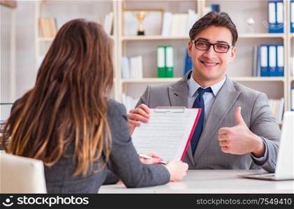 The business meeting between businessman and businesswoman. Business meeting between businessman and businesswoman