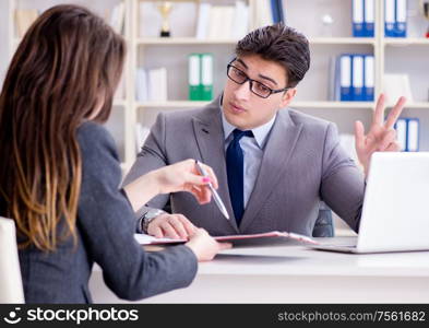 The business meeting between businessman and businesswoman. Business meeting between businessman and businesswoman