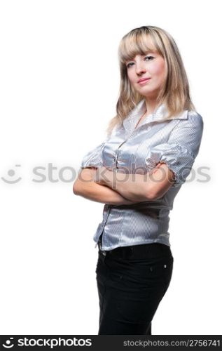 The business woman in eye glasses. It is isolated on a white background