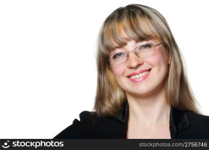 The business woman in eye glasses. It is isolated on a white background