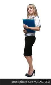 The business woman with folders for official papers. It is isolated on a white background