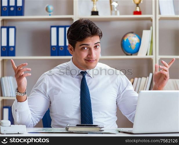 The businessman agent working in the office. Businessman agent working in the office