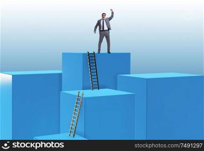 The businessman climbing blocks in career ladder business concept. Businessman climbing blocks in career ladder business concept