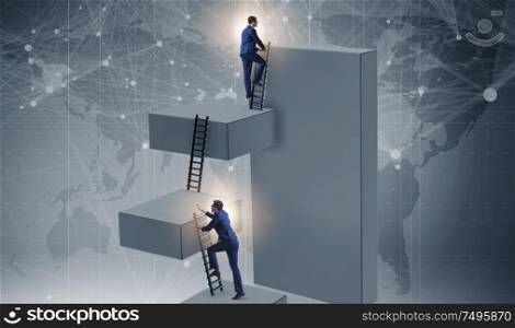 The businessman climbing blocks in career ladder business concept. Businessman climbing blocks in career ladder business concept