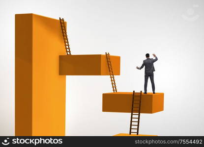 The businessman climbing blocks in career ladder business concept. Businessman climbing blocks in career ladder business concept