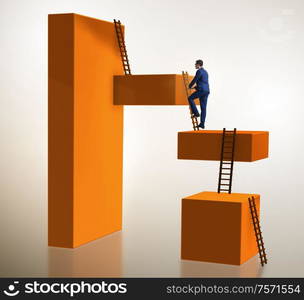 The businessman climbing blocks in career ladder business concept. Businessman climbing blocks in career ladder business concept