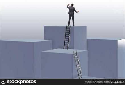 The businessman climbing blocks in challenge business concept. Businessman climbing blocks in challenge business concept
