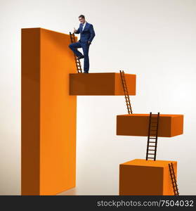 The businessman climbing career ladder in business concept. Businessman climbing career ladder in business concept