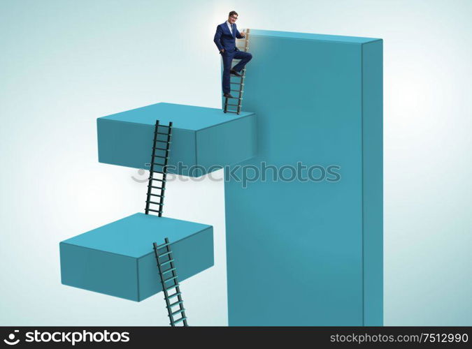 The businessman climbing career ladder in business concept. Businessman climbing career ladder in business concept