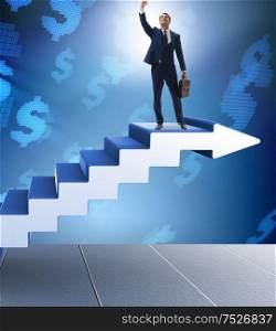The businessman climbing career ladder in business concept. Businessman climbing career ladder in business concept