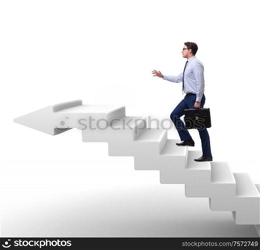 The businessman climbing career ladder in business concept. Businessman climbing career ladder in business concept