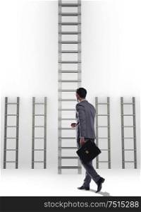 The businessman climbing career ladder in business success concept. Businessman climbing career ladder in business success concept