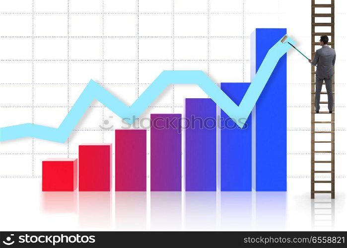 The businessman climbing towards growth in statistics. Businessman climbing towards growth in statistics. The businessman climbing towards growth in statistics