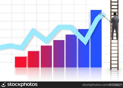 The businessman climbing towards growth in statistics. Businessman climbing towards growth in statistics. The businessman climbing towards growth in statistics