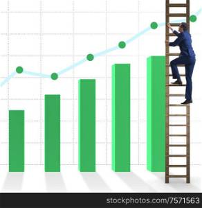 The businessman climbing towards growth in statistics. Businessman climbing towards growth in statistics
