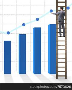 The businessman climbing towards growth in statistics. Businessman climbing towards growth in statistics
