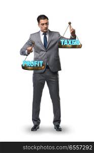 The businessman comparing profit and taxes. Businessman comparing profit and taxes. The businessman comparing profit and taxes