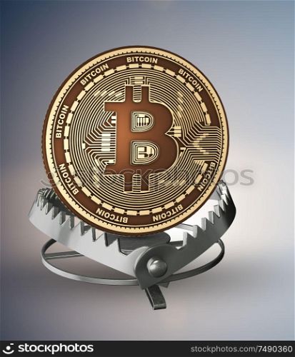 The businessman falling into the trap of bitcoin cryptocurrency. Businessman falling into the trap of bitcoin cryptocurrency