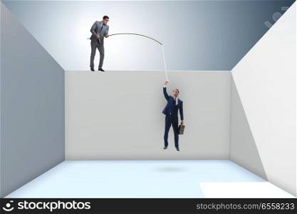 The businessman fishing his colleague in business concept. Businessman fishing his colleague in business concept. The businessman fishing his colleague in business concept