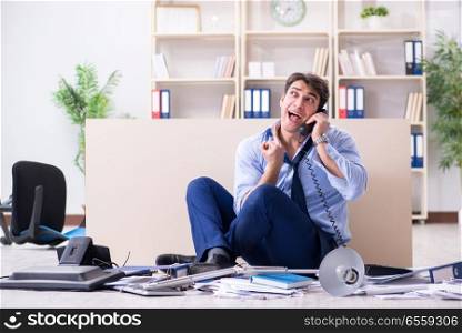 The businessman frustrated at many telephone calls. Businessman frustrated at many telephone calls