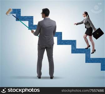 The businessman helping colleague to progress in career ladder. Businessman helping colleague to progress in career ladder