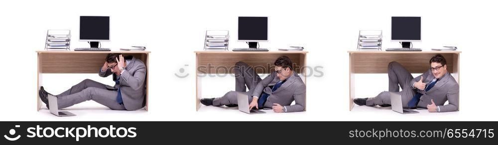The businessman hiding in the ofice. Businessman hiding in the ofice