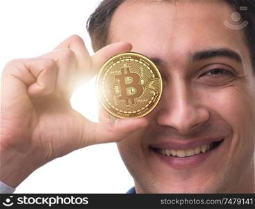 The businessman in bitcoin price increase concept. Businessman in bitcoin price increase concept
