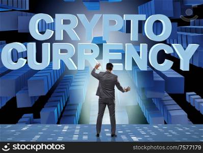The businessman in blockchain cryptocurrency concept. Businessman in blockchain cryptocurrency concept