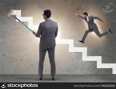 The businessman in career ladder concept. Businessman in career ladder concept
