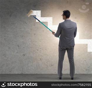 The businessman in career ladder concept. Businessman in career ladder concept