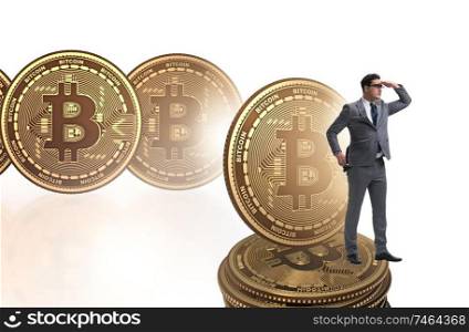 The businessman in cryptocurrency blockchain concept. Businessman in cryptocurrency blockchain concept