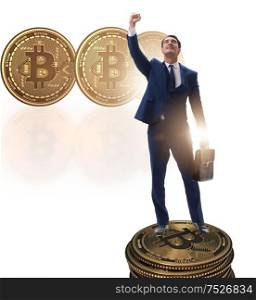 The businessman in cryptocurrency blockchain concept. Businessman in cryptocurrency blockchain concept