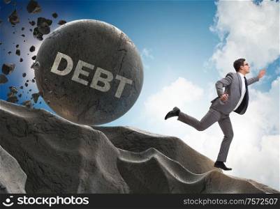 The businessman in debt loan business concept. Businessman in debt loan business concept